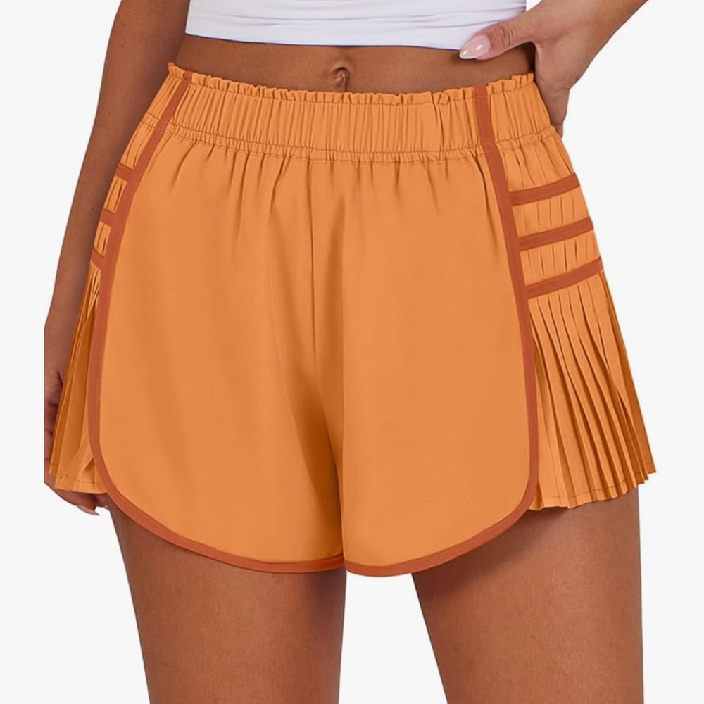 Women's Orange Pleated Shorts